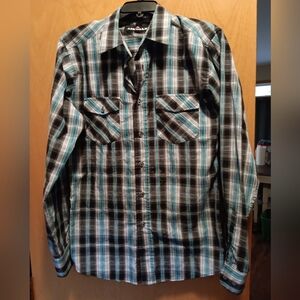 Mens Size Medium, Airwalk Black and Teal Plaid Shirt